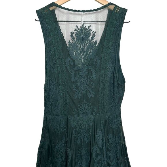 Free People Sz 4 Green Dress Lace Embroidered Whimsical Romantic Goth Witchy Y2K - Picture 3 of 11